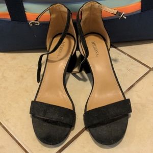 Open toed chunky black high heels